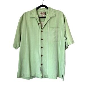 Jamaica Jaxx Mens Silk Jacquard Camp Shirt Sage Green Short Sleeve GPU 003 M